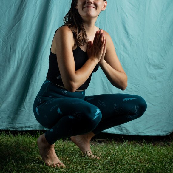 OLD NAVY | Teal Lightning Bolt Active Leggings - Picture 1 of 4